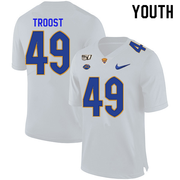 2019 Youth #49 Ian Troost Pitt Panthers College Football Jerseys Sale-White